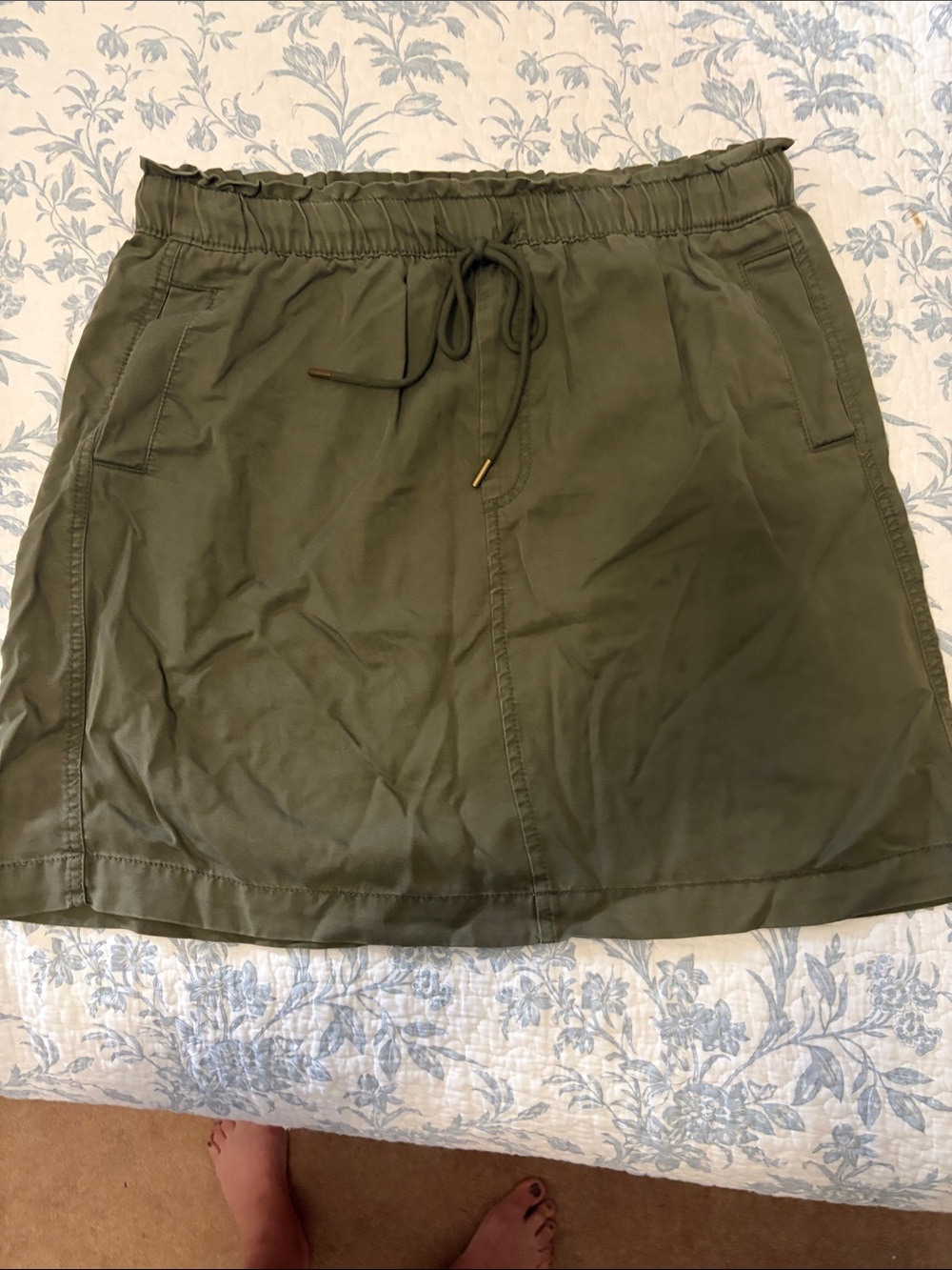 LOFT Olive Green Drawstring Mini Skirt